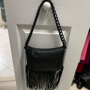 Aimee Kestenberg Black Leather Fringe Leather Crossbody Take Me Out Bag NWT